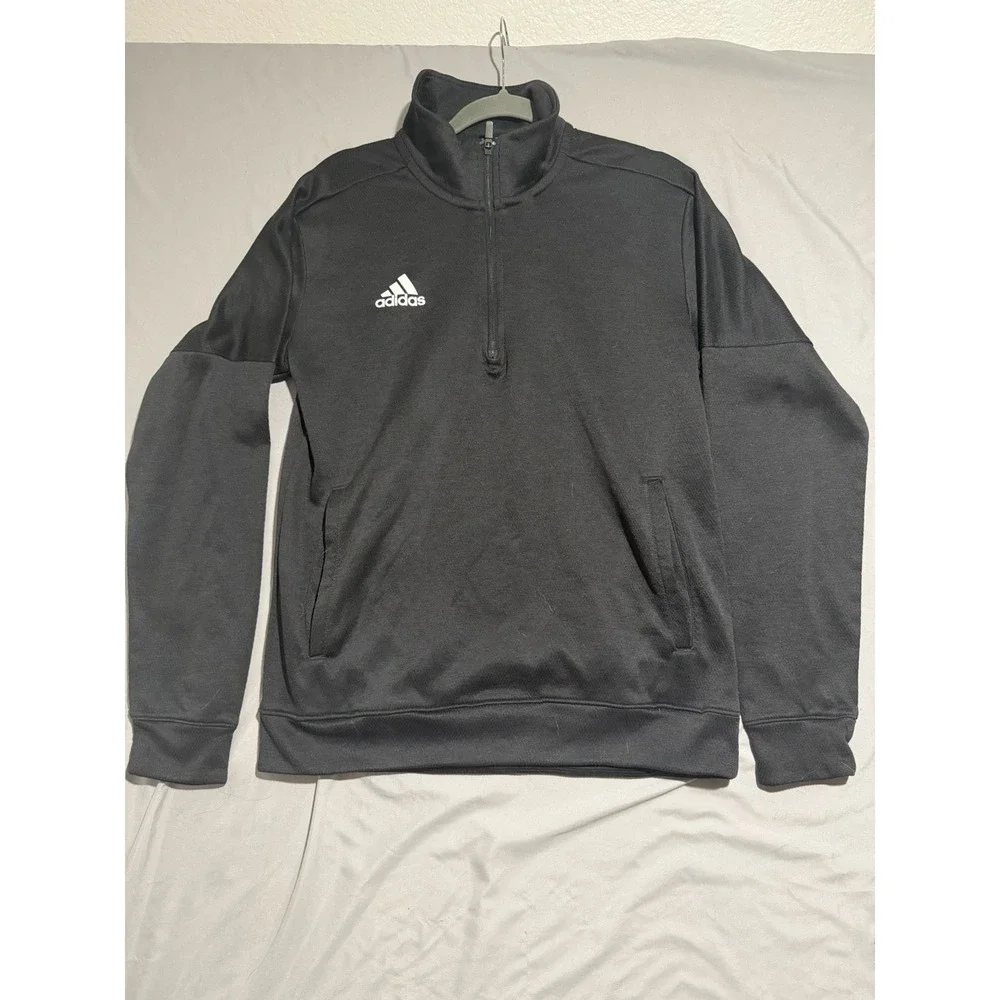 adidas black dri-fit style ls jacket 1/2 zip,‎ pockets, men's medium